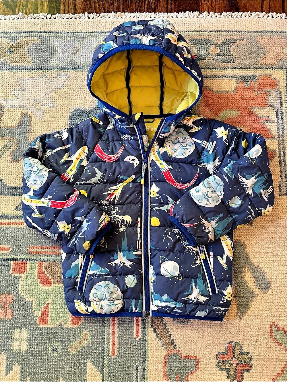 Mini Boden Pack-Way Padded Jacket Space Print Size 4/5
